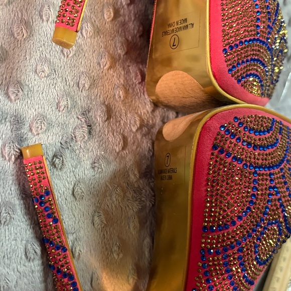 Luxury Pink Multi-Color Rhinestone Platform Stiletto Pumps Heels 7 Prom Wedding - Picture 10 of 11